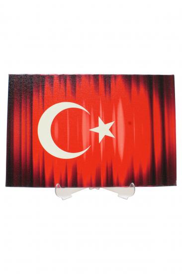 Türk Bayrağı Dalga Desenli Dikdörtgen Kanvas Tablo