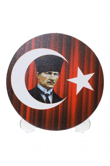 Türk Bayrağı Atatürk Figürlü Ø20 Yuvarlak Kanvas Tablo