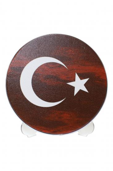 Türk Bayrağı Gölge Desenli Ø20 Yuvarlak Kanvas Tablo