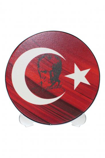Türk Bayrağı Atatürk İmzalı Ø20 Yuvarlak Kanvas Tablo